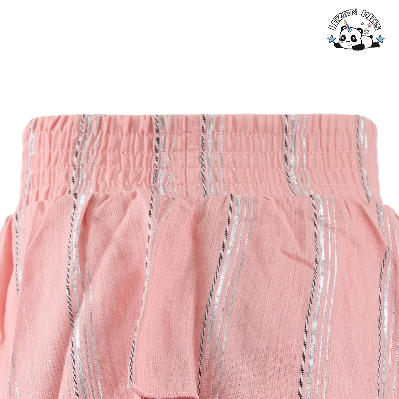 LEZONKIDS - Saia Mini Vintage para Meninas Elegante de Cintura Alta com Pregas, Estampada, com Babados e Camadas, Estilo Verão, em Forma de A
